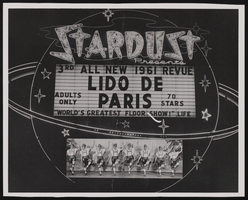 Photograph of a marquee advertising a show at the Stardust Hotel, Las Vegas (Nev.), 1961