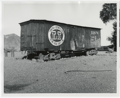 Photograph of repainted box car, Baker (Calif.), 1906-1920