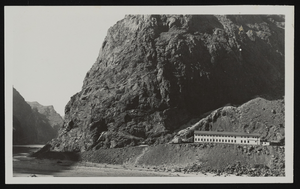 Photograph of workers' dormitories along the river, Hoover Dam, approximately 1932-1936