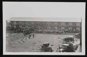 Photograph of men near their dormitories, Boulder Dam (Nev.), approximately 1931-1936