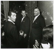 Photograph of Dean Martin, Frank Sinatra, and Jack Entratter backstage, Las Vegas, early 1960s