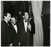 Photograph of Joey Bishop, Dean Martin, and Frank Sinatra backstage, Las Vegas, early 1960s