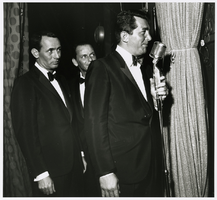 Photograph of Joey Bishop, Frank Sinatra, and Dean Martin backstage, Las Vegas, early 1960s