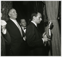 Photograph of Jack Entratter, Frank Sinatra, and Joey Bishop backstage, Las Vegas, early 1960s
