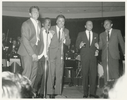 Photograph of the Rat Pack performing together in the Copa Room, Las Vegas, 1960