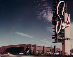 Photograph of exterior of Sands Hotel and Casino, Las Vegas, circa mid to late 1950s