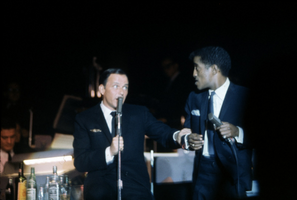 Slide transparency of Frank Sinatra and Sammy Davis, Jr. performing in the Copa Room at the Sands Hotel, Las Vegas, February 1963