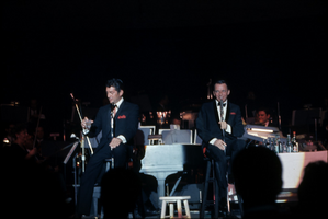 Slide transparency of Dean Martin and Frank Sinatra performing in the Copa Room at the Sands Hotel, Las Vegas, circa 1960s