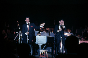 Slide transparency of Dean Martin and Frank Sinatra onstage at the Copa Room in the Sands Hotel, Las Vegas, circa 1960s
