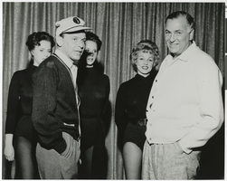 Photograph of Frank Sinatra and Jack Entratter with Copa Girls at a rehearsal of Ziegfeld Follies, Las Vegas, June 1954