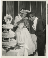 Photograph of Sammy Davis, Jr. and Loray White at their wedding reception, Las Vegas, January 10, 1958