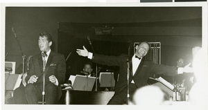 Photograph of Dean Martin and Frank Sinatra on opening night at the Copa Room, Las Vegas, January 1964