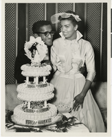Photograph of Sammy Davis, Jr. and Loray White at their wedding, Las Vegas, January 10, 1958