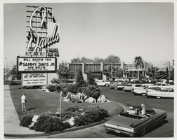 Photograph of the Sands Hotel, marquee and parking lot, Las Vegas, circa 1950s