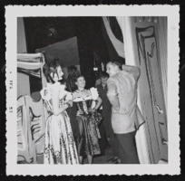 Donn Arden backstage with Flo Walters at the Desert Inn in Las Vegas, Nevada: candid photograph