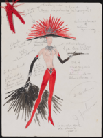 Paris Folies two lead showgirls: original preliminary sketch and color photocopy of final drawing, 1983