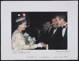 Queen Elizabeth meeting Jerry Jackson at the Royal Performance: color reproduction of photograph