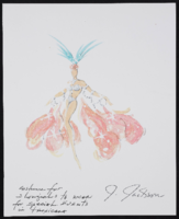 Costume design drawing for showgirl in Tropicana Hotel events and functions