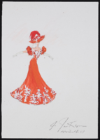 Untitled red 1900s gown: original costume design drawing