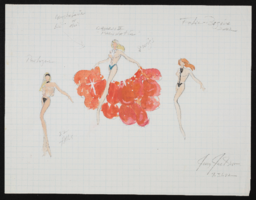 Untitled nude figures, one with ostrich cape: original costume design drawing