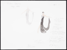 1920s tango dress, black sequin, #1: original costume design drawing with notes