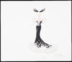 Untitled female in Belle Epoque black and white gown: original costume design drawing