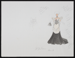 Untitled female in black and white gown: original costume design drawing with notes