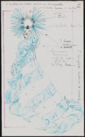 Opening costume design drawing: color photocopy with annotated notes