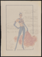 Dressed and nude female dancers: color photograph of final drawing with notes