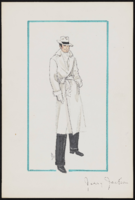 1940s male in trenchcoat costume design drawing: original