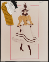 Paris 1900 costume design drawings: photographs of drawings with fabric swatches