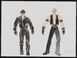 Finale costume design drawings: originals and photographs of drawings with fabric swatches