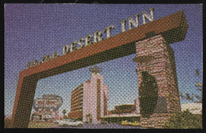 Hello America: miscellaneous - telegram, Desert Inn News featuring article on Hello America, postcards, Desert Inn room guide listing Hello America