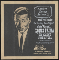 Louis Prima at the Sands Hotel: promotional materials and layouts