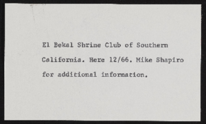 El Bekal Shrine Club of Southern California: photographs
