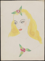 Pastel fashion sketches and figure drawings by "Fluff" LeCoque, 1938-1943