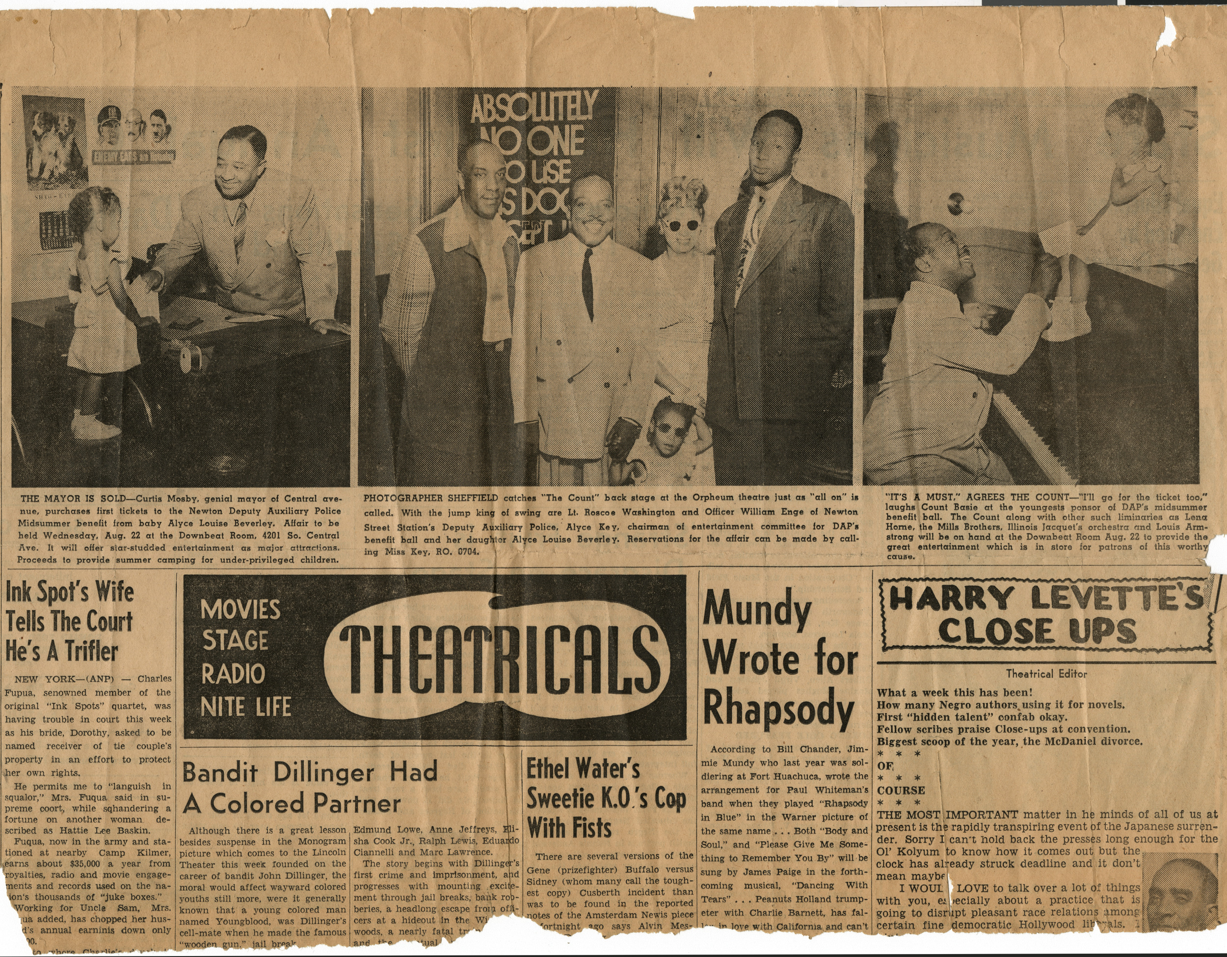 Newspaper clipping, Movies, Stage, Radio, Nite Life, Theatricals, publication unknown, no date