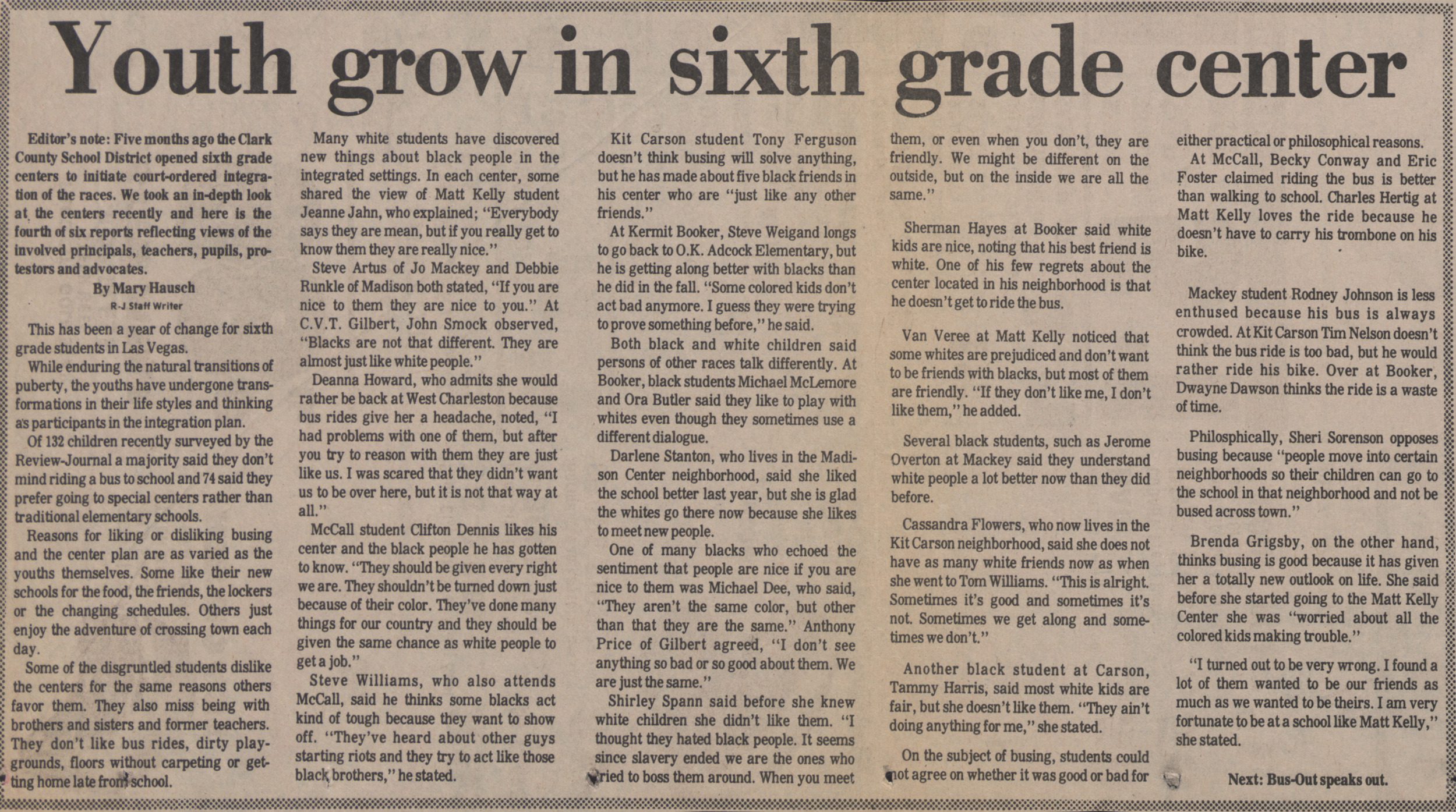 Newspaper clipping, Fourth of six reports, Youth grow in sixth grade center, Las Vegas Review-Journal, February 22, 1973