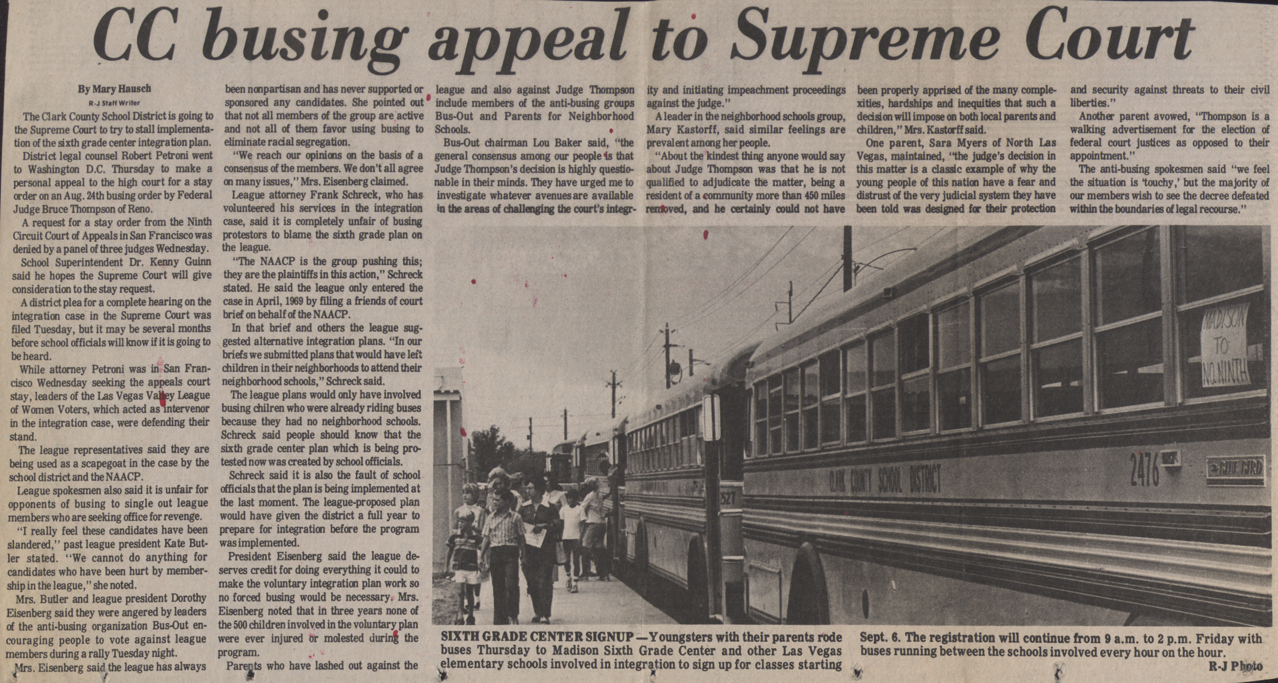 Newspaper clipping, CC busing appeal to Supreme Court, Las Vegas Review-Journal, August 31, 1972