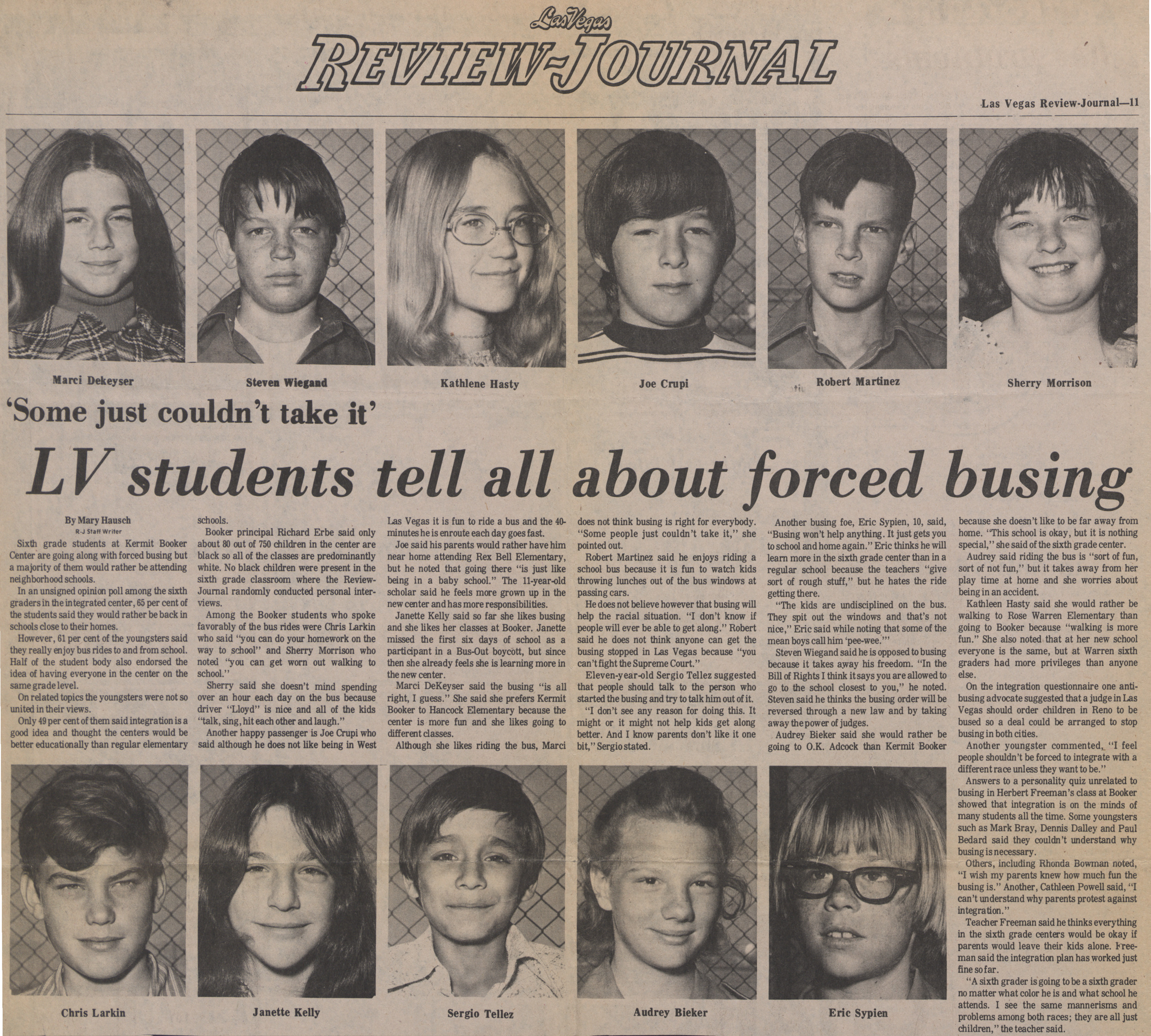 Newspaper clipping, 'Some just couldn't take it' - LV students tell all about forced busing, Las Vegas Review-Journal, [October 10, 1972?)