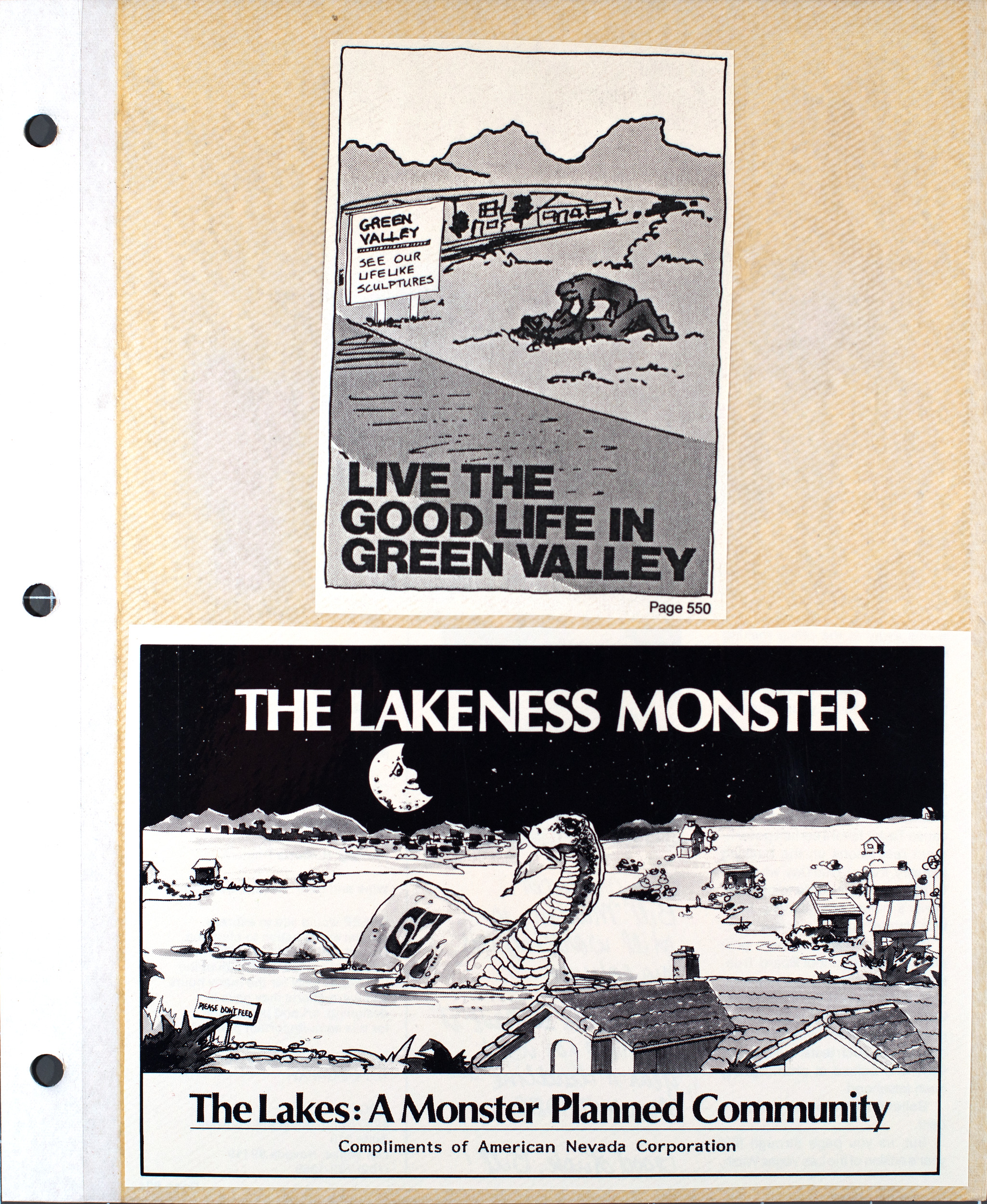 Advertising cards for Green Valley and the Lakes developments