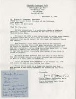 Letter from Gloria Behar Gottsegen (Boca Raton, Fla.) to Dr. Pierre E. Chanover (Boca Raton, Fla.), September 6, 1996, and flyers from the Child Survivors group