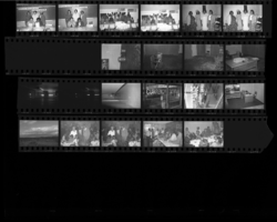 Set of negatives by Clinton Wright including Cub Scout Den Mothers, Wild Goose party, and Currency Exchange storefront, 1965