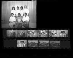 Set of negatives by Clinton Wright including women's basketball team at Doolittle, choir at Zion, Alton's house, Mark Twain's anniversary, and Joe Whitacker at Mickal's Shop, 1965