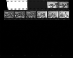 Set of negatives by Clinton Wright including art class at Madison with Mr. Cooper, pet with class, Birtha Robinson's party for Larry, City officers at meeting, and still life experiments, 1965