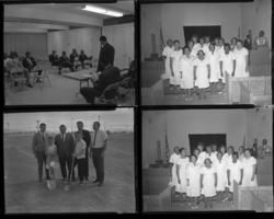 Set of negatives by Clinton Wright including groundbreaking for Teen Center, Zion Missionaries program, Mrs. Gay, Kappas and high school students, drill team, bicycle champion at Kit Carson, Senator Cannon at child care, and adult class, 1965