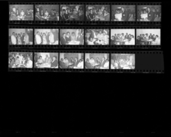Set of negatives by Clinton Wright including Voice birthday party, advertisements for birthday, Wild Goods, El Rio Club, Mrs. Diamond, and Cooper's parking, 1965