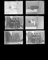 Set of negatives by Clinton Wright including Mintonette Singers, voter registrants, Golden Western advertisement, Mrs. Barnell and Fish, Doolittle Recreation Center, and archery class, 1966
