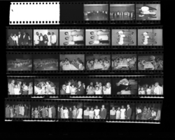 Set of negatives by Clinton Wright including James Roberts (playing ball), Woodrow Wilson, Kappa event, Luau [?] at Mrs. Kirklands, and Bethel's fashion show, 1966