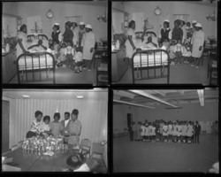 Set of negatives by Clinton Wright including Good Audry Jeane [?] at Convention Center, class at Zion, AM and N Choir, Easter program at Madison, Food Committee at Jo Mackey, and Reverend Kemp convalescing in bed at his home, 1966